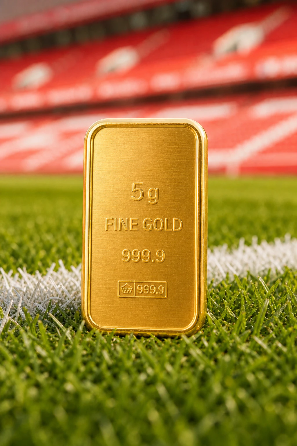 5g 999.9 fine gold bar on the Brisbane Road pitch