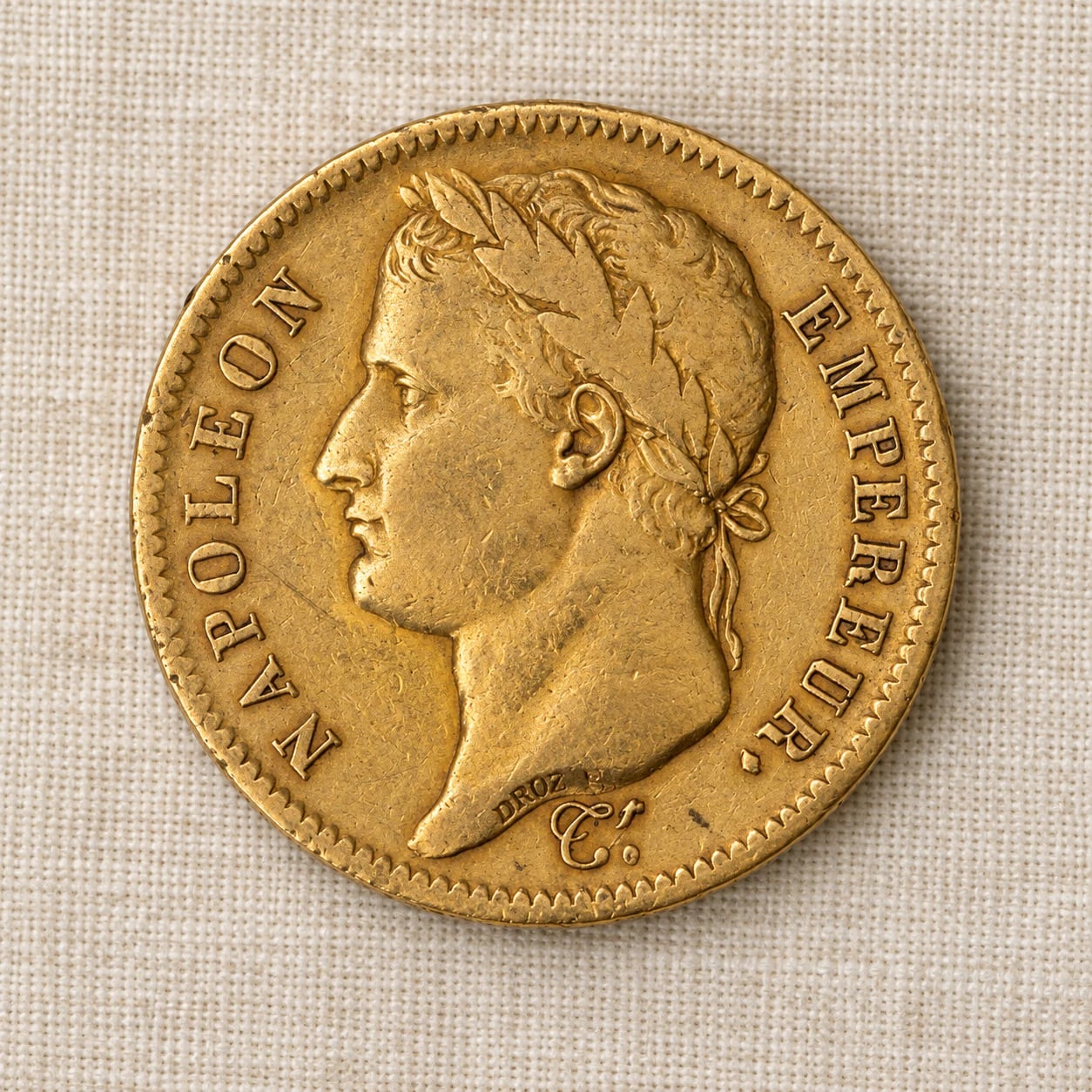 A complete 1811 French 40 Franc Napoleon I gold coin with mellow toning