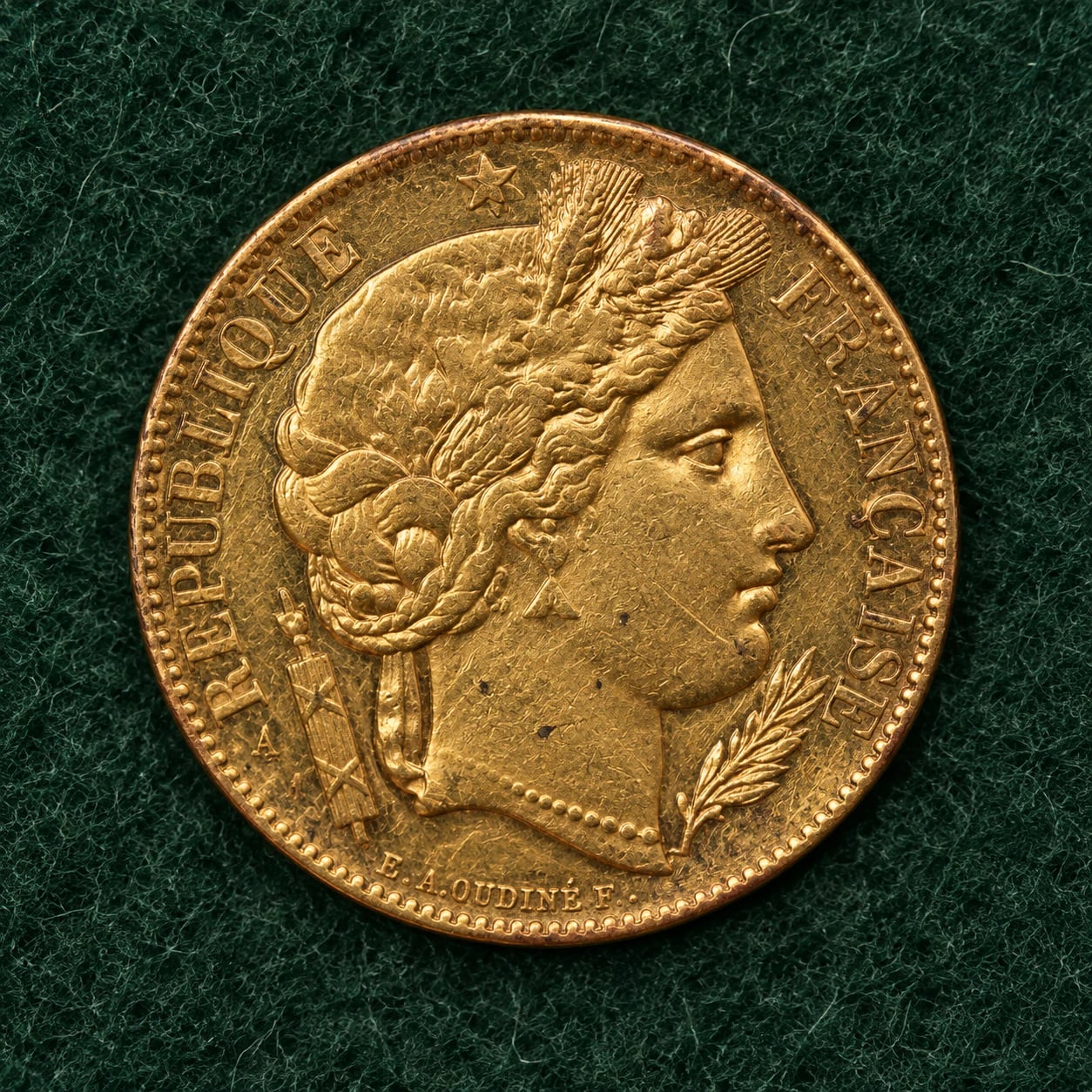A complete toned 1851 French 20 Franc Cérès gold coin