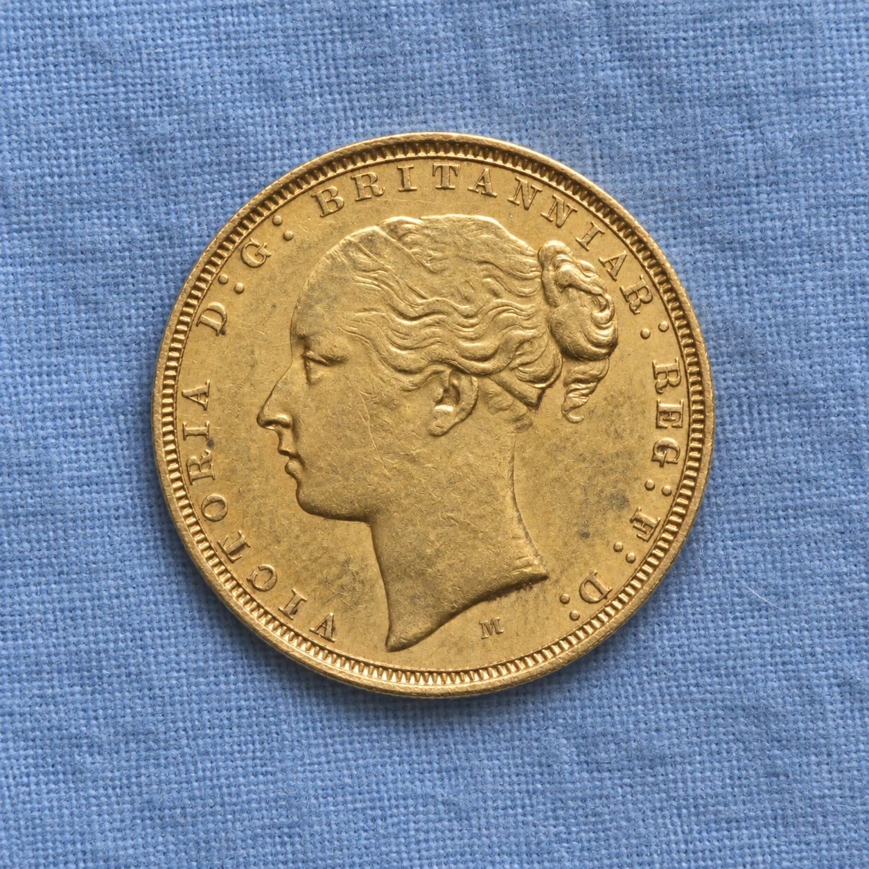 The Young Head portrait of Queen Victoria on a gold Sovereign coin